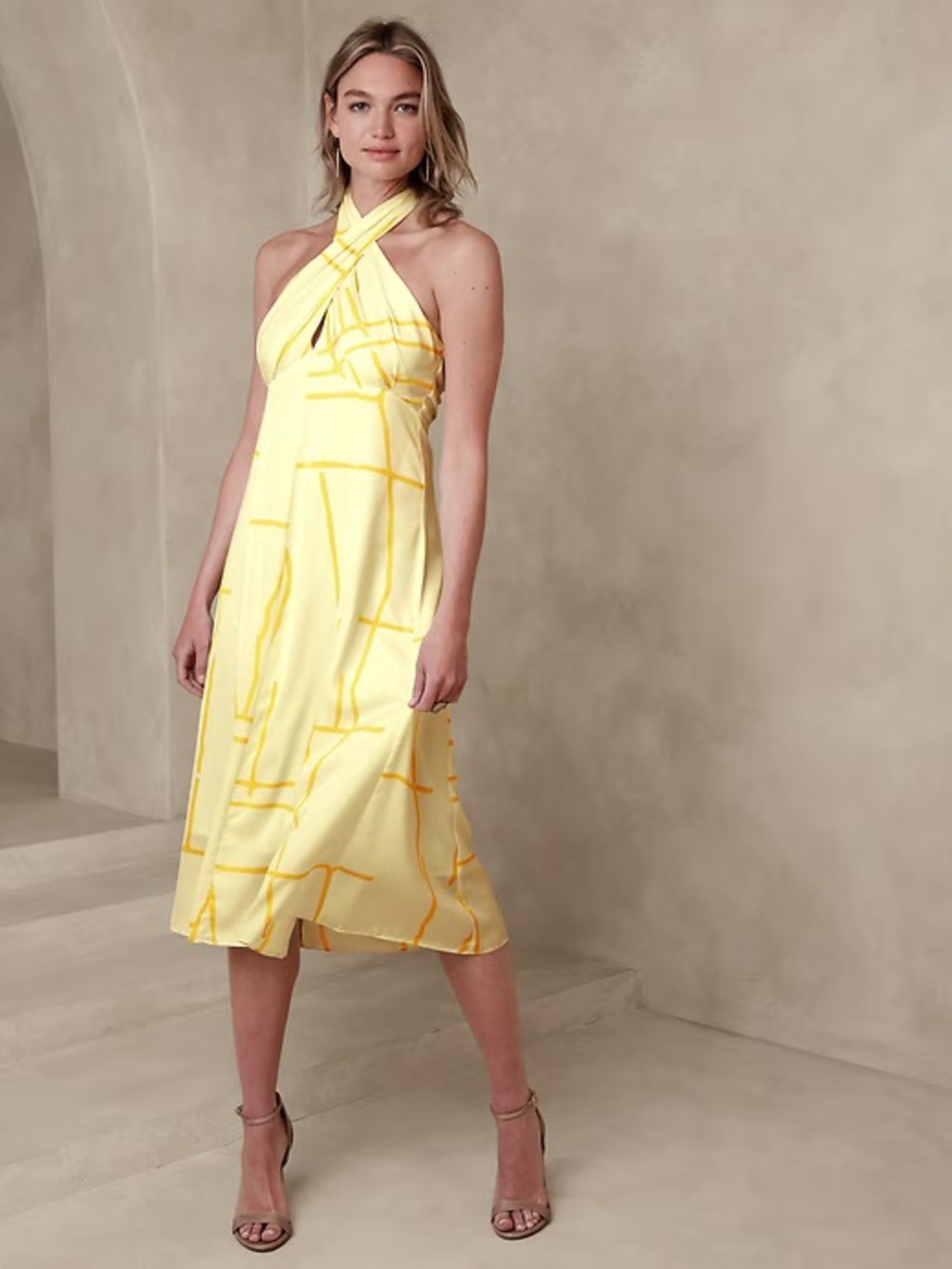 Banana Republic Yellow Halter Midi Dress